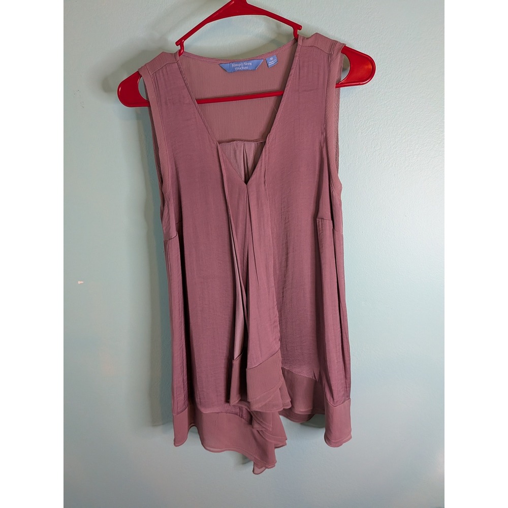 Simply Vera Vera Wang Mauve Draped V-Neck Sleeveless Blouse Pleated Top Medium